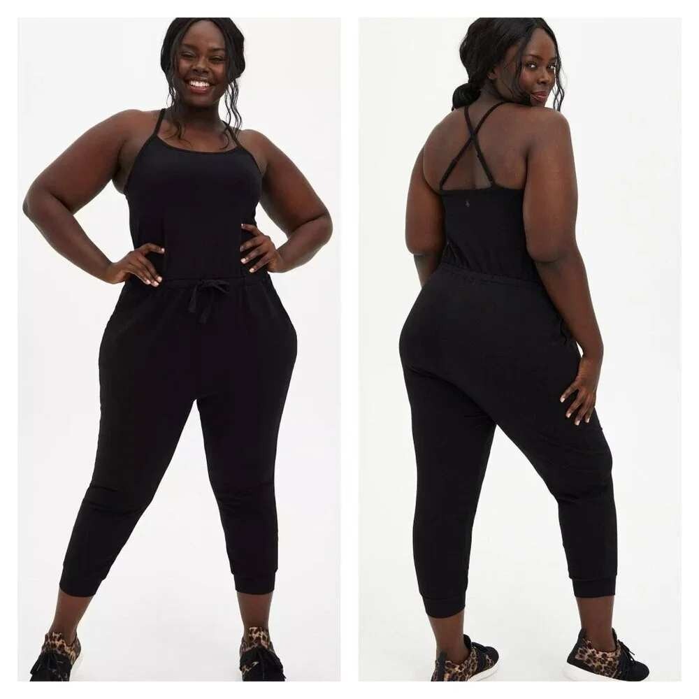 Torrid Active Crisscross Back Cropped Jumpsuit Womens 3/3X Black Lounge Joggers
